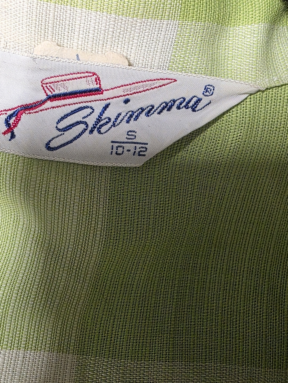 Vintage 1960s Skimma Lime Green White Gingham Zip Front Belted Shirt Dress Sz S - Picture 4 of 5